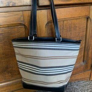 NEW! Liz Claiborne Tan/Black/Brown Striped Canvas Shoulder Bag Purse